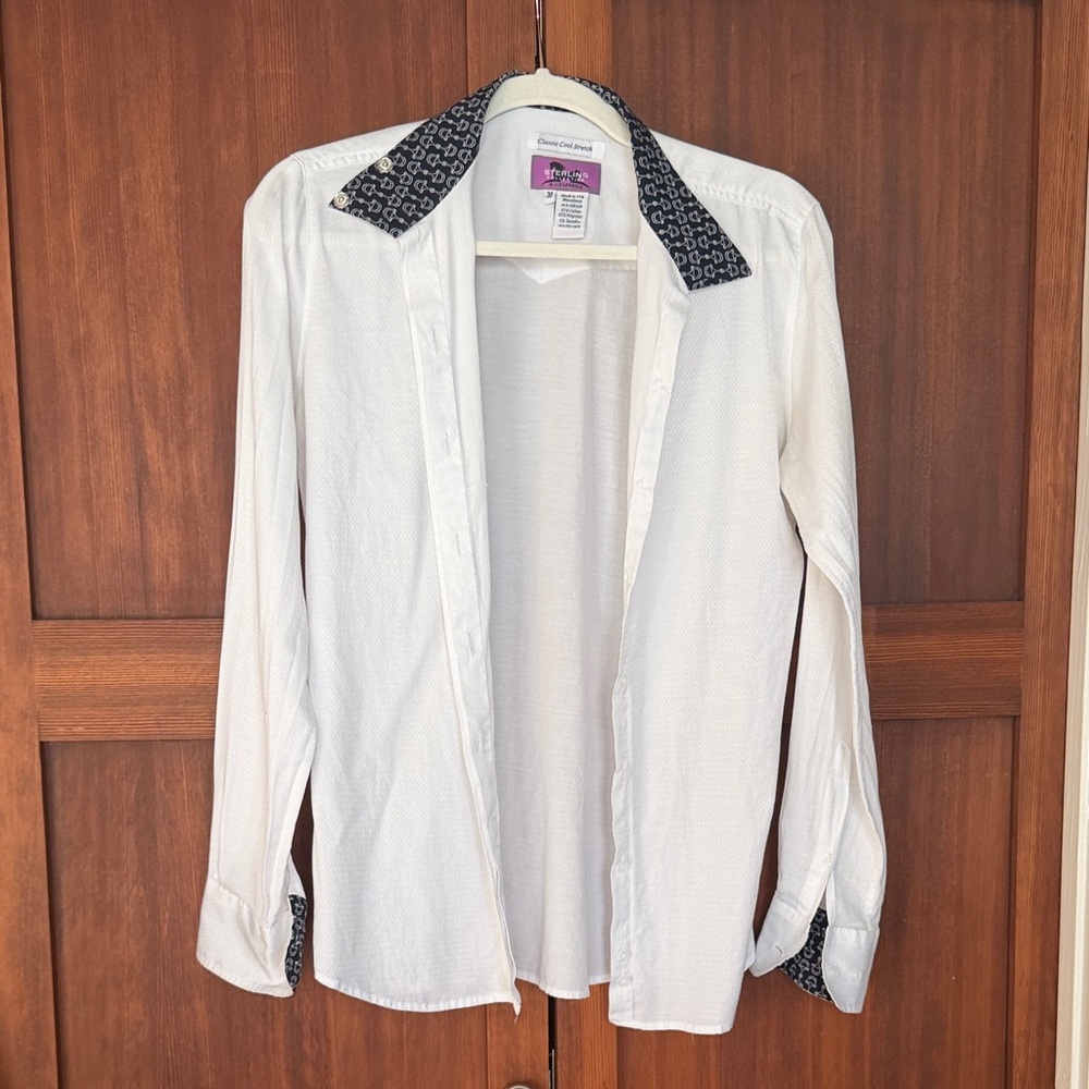 RJ Classics White Riding Shirt with Contrast Navy Pattern Collar and Sleeves